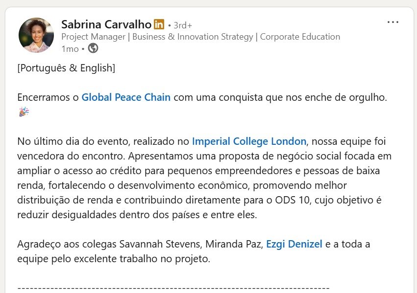 Sabrina Carvalho LinkedIn Post
