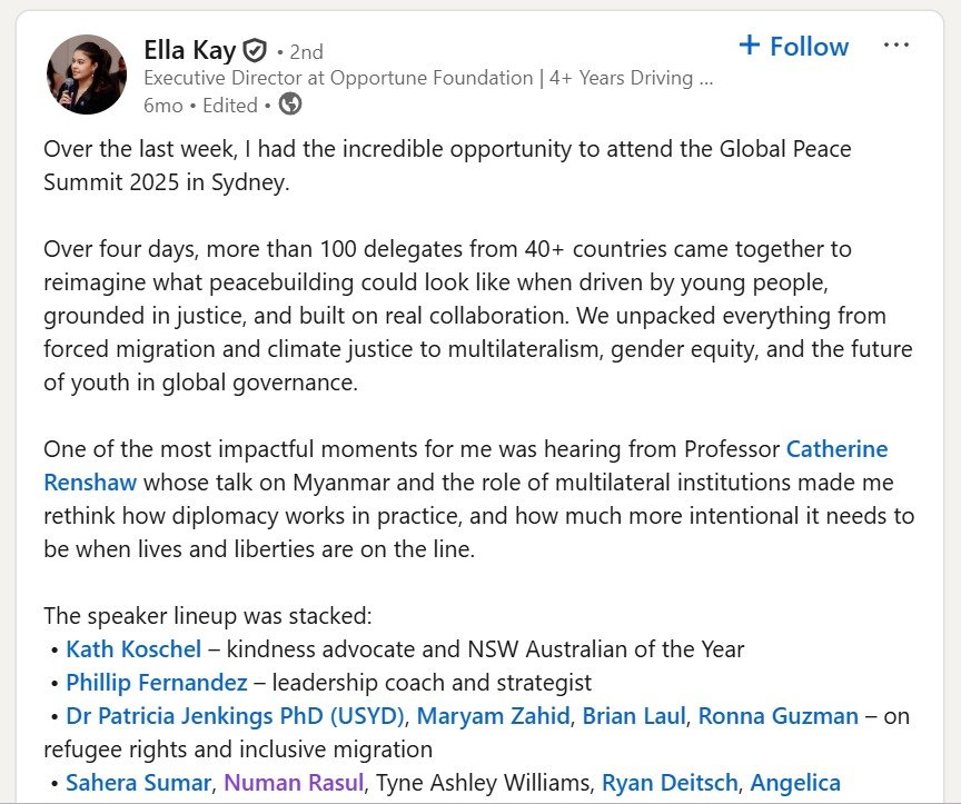 Ella Kay LinkedIn Post