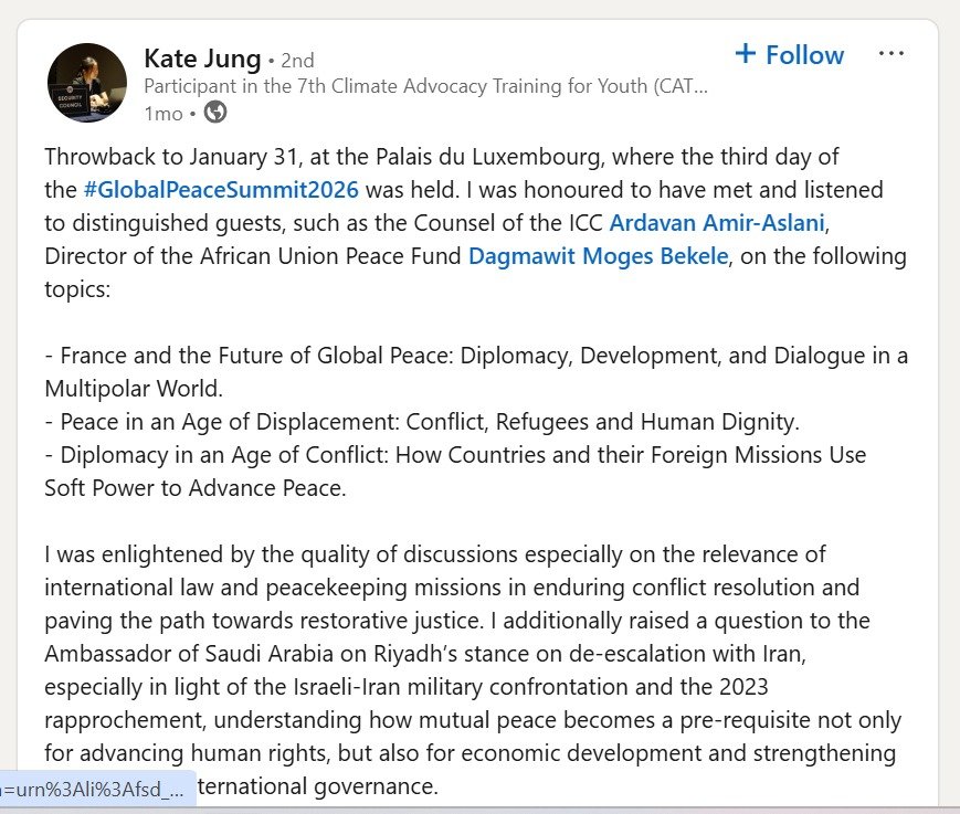 Kate Jung LinkedIn Post