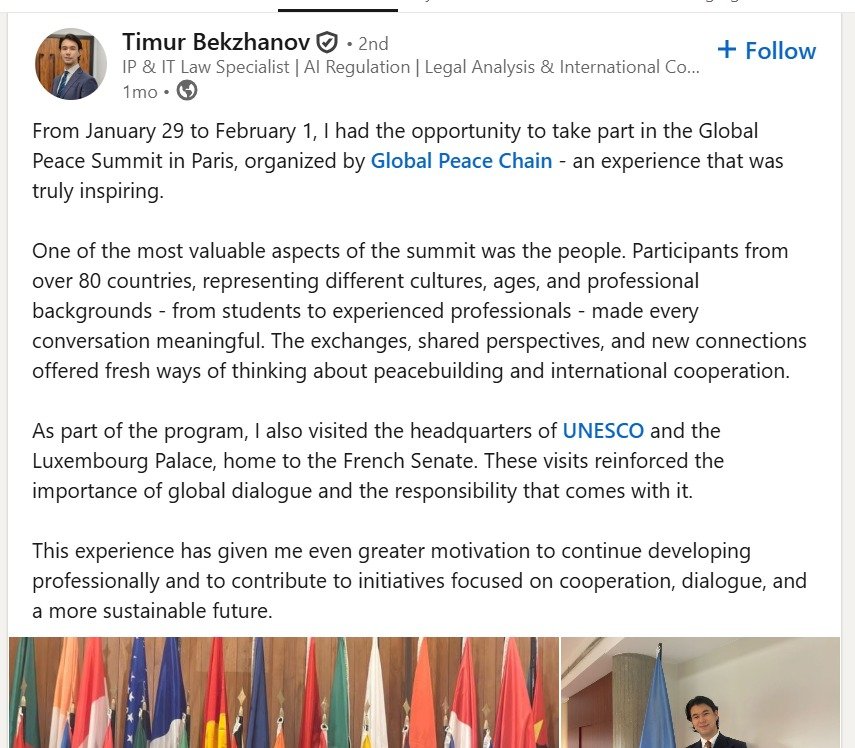 Timur Bekzhanov LinkedIn Post
