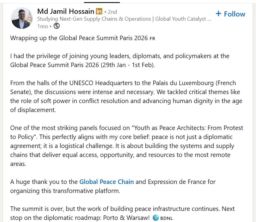 Md Jamil Hossain LinkedIn Post