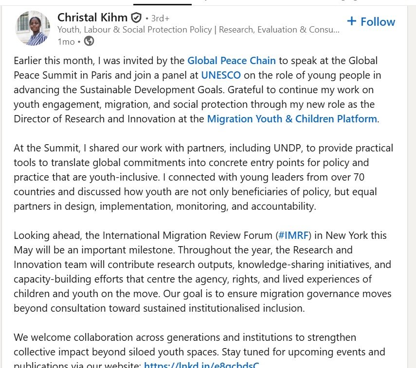 Christal Kihm LinkedIn Post