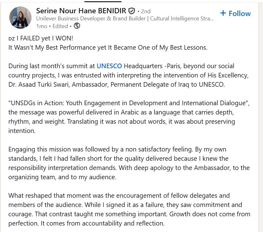 Serine Nour Hane BENIDIR LinkedIn Post