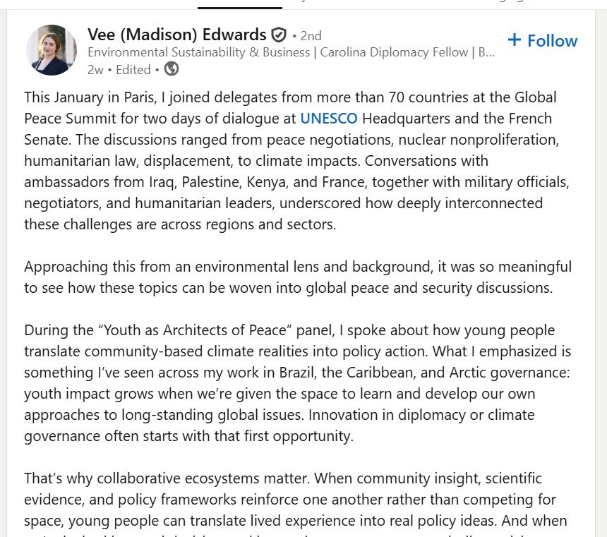 Vee (Madison) Edwards LinkedIn Post